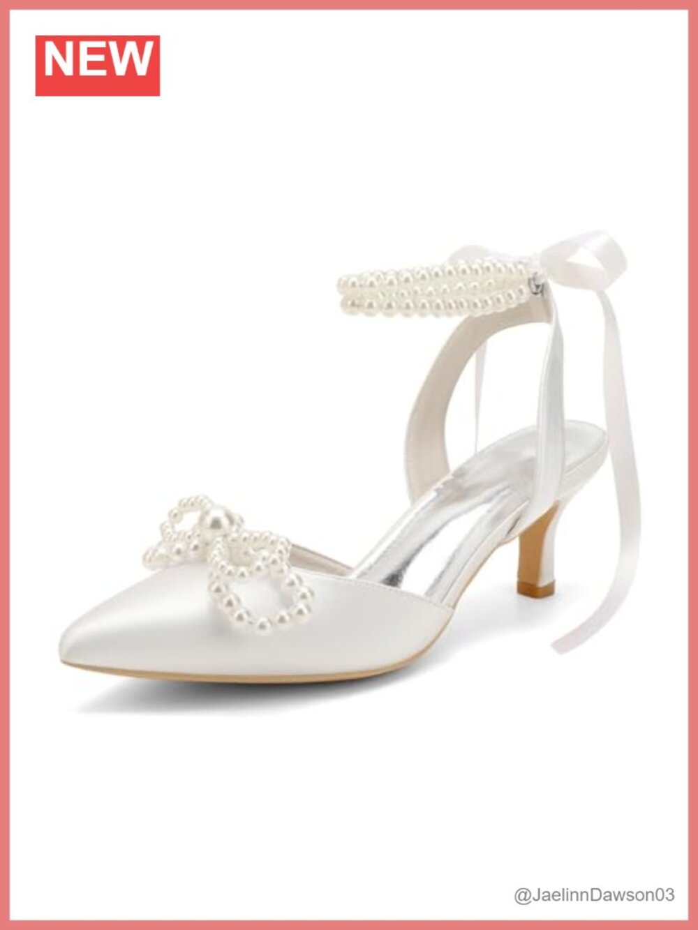Pearl Kitten Heels with Bow Satin Wedding Shoes for Bride Low Heels Pumps